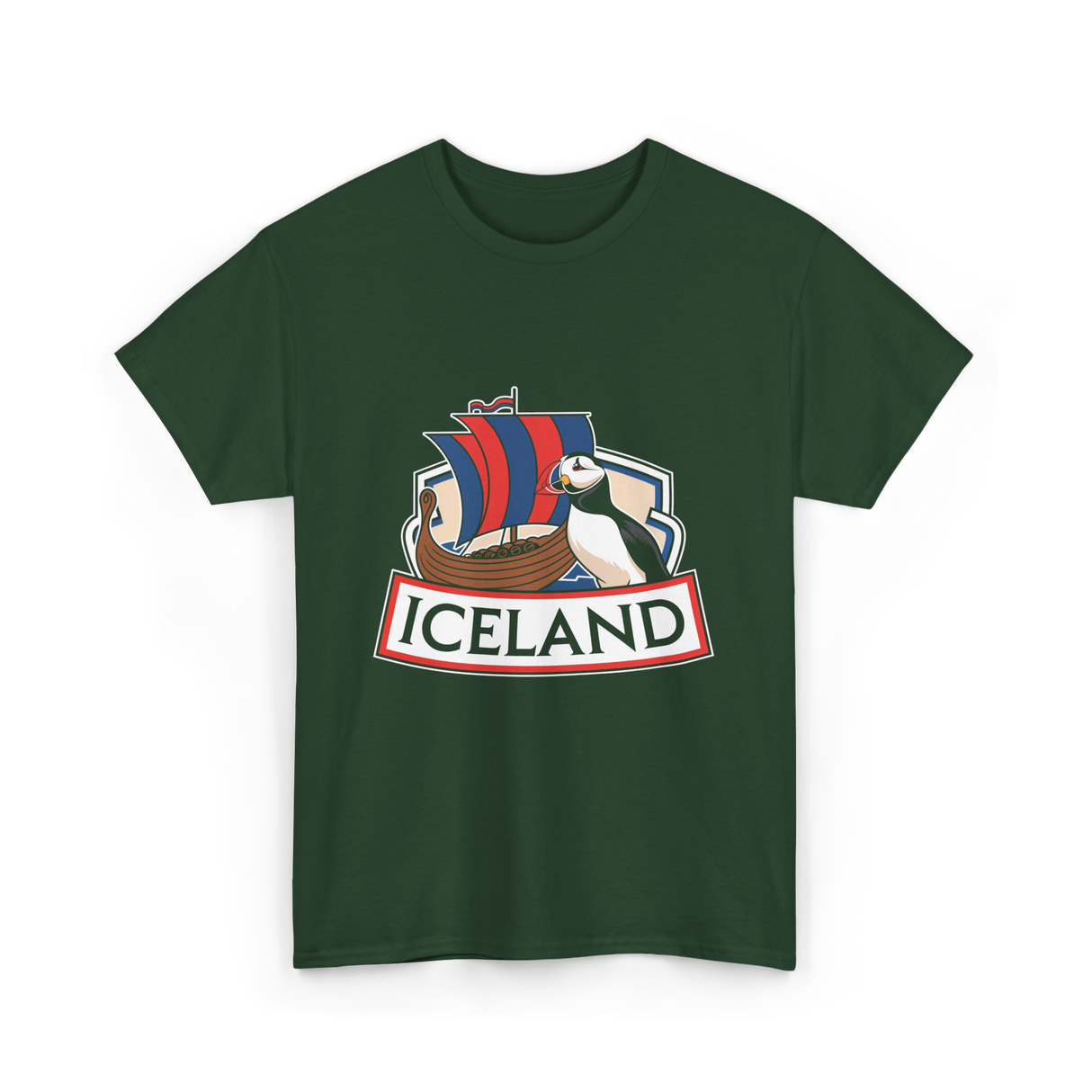 Iceland Puffin Viking T-Shirt - Forest Green