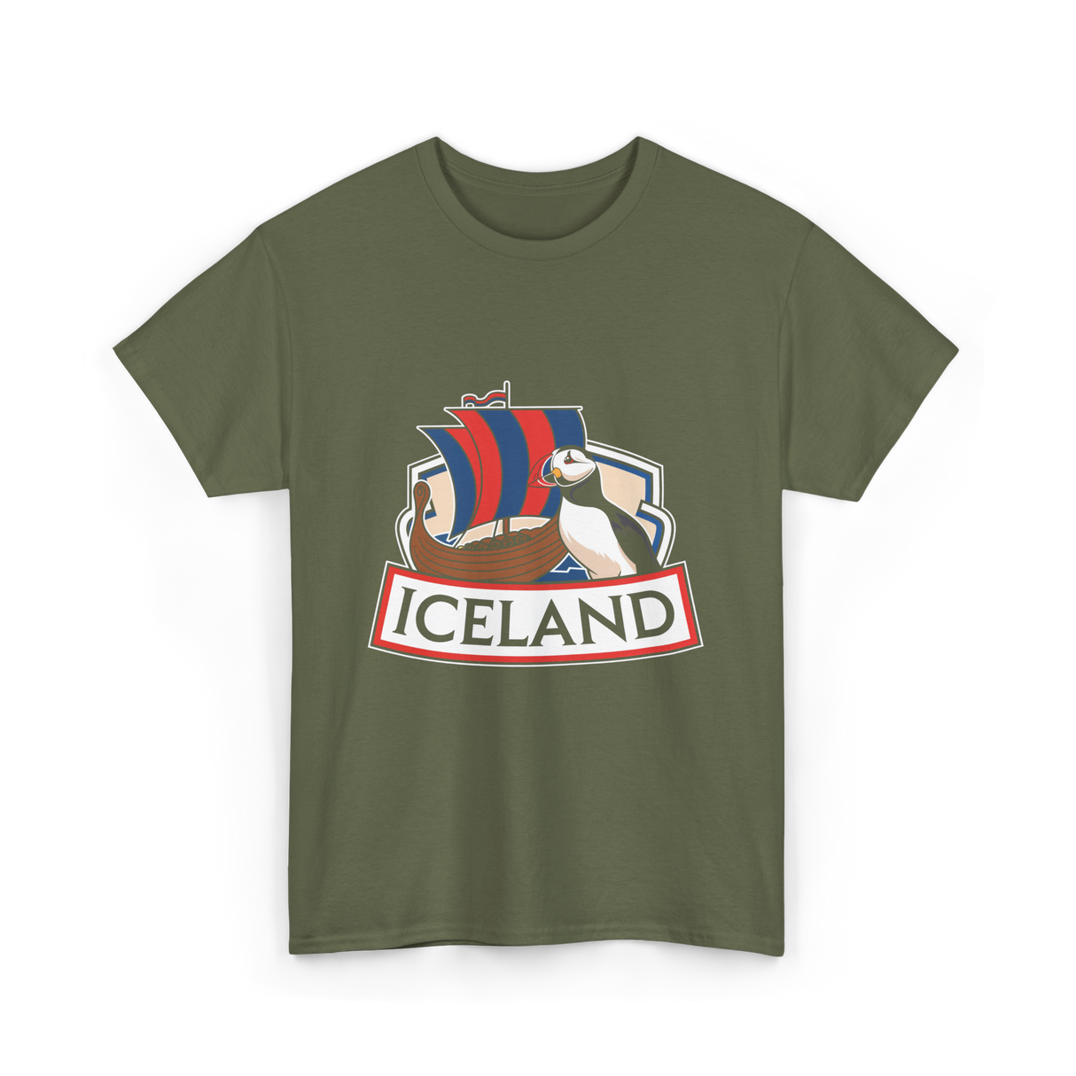 Iceland Puffin Viking T-Shirt - Military Green