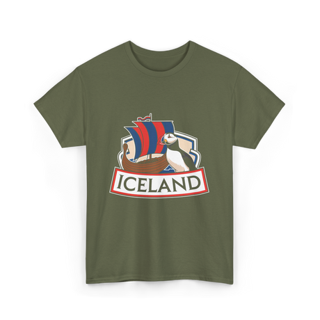 Iceland Puffin Viking T-Shirt - Military Green