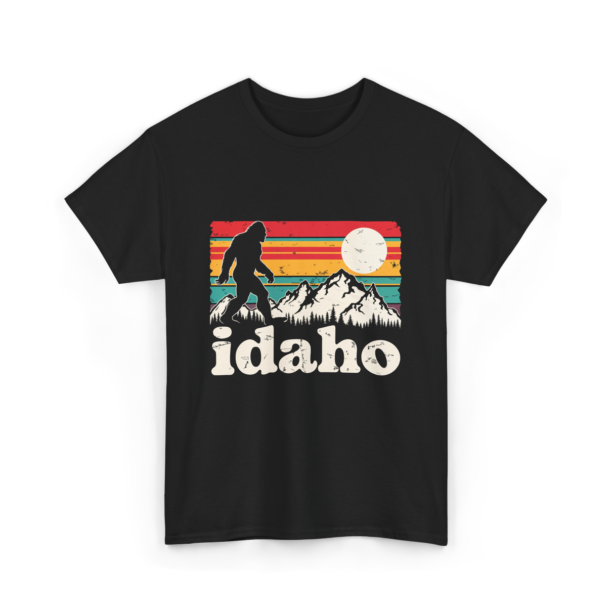 Idaho Bigfoot Retro Mountains T-Shirt - Black