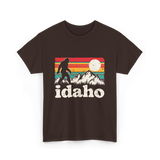 Idaho Bigfoot Retro Mountains T-Shirt - Dark Chocolate