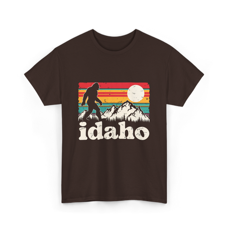 Idaho Bigfoot Retro Mountains T-Shirt - Dark Chocolate