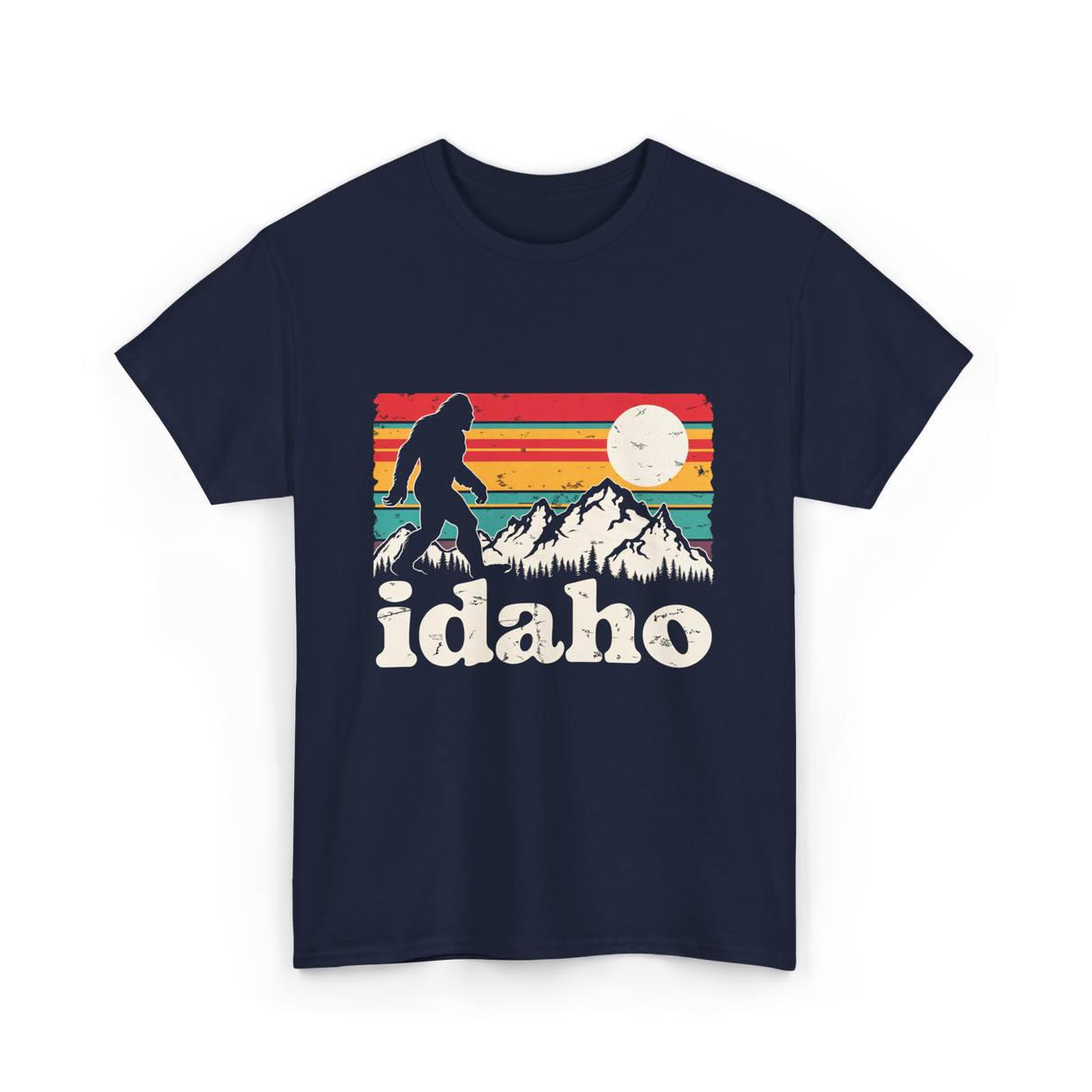 Idaho Bigfoot Retro Mountains T-Shirt - Navy