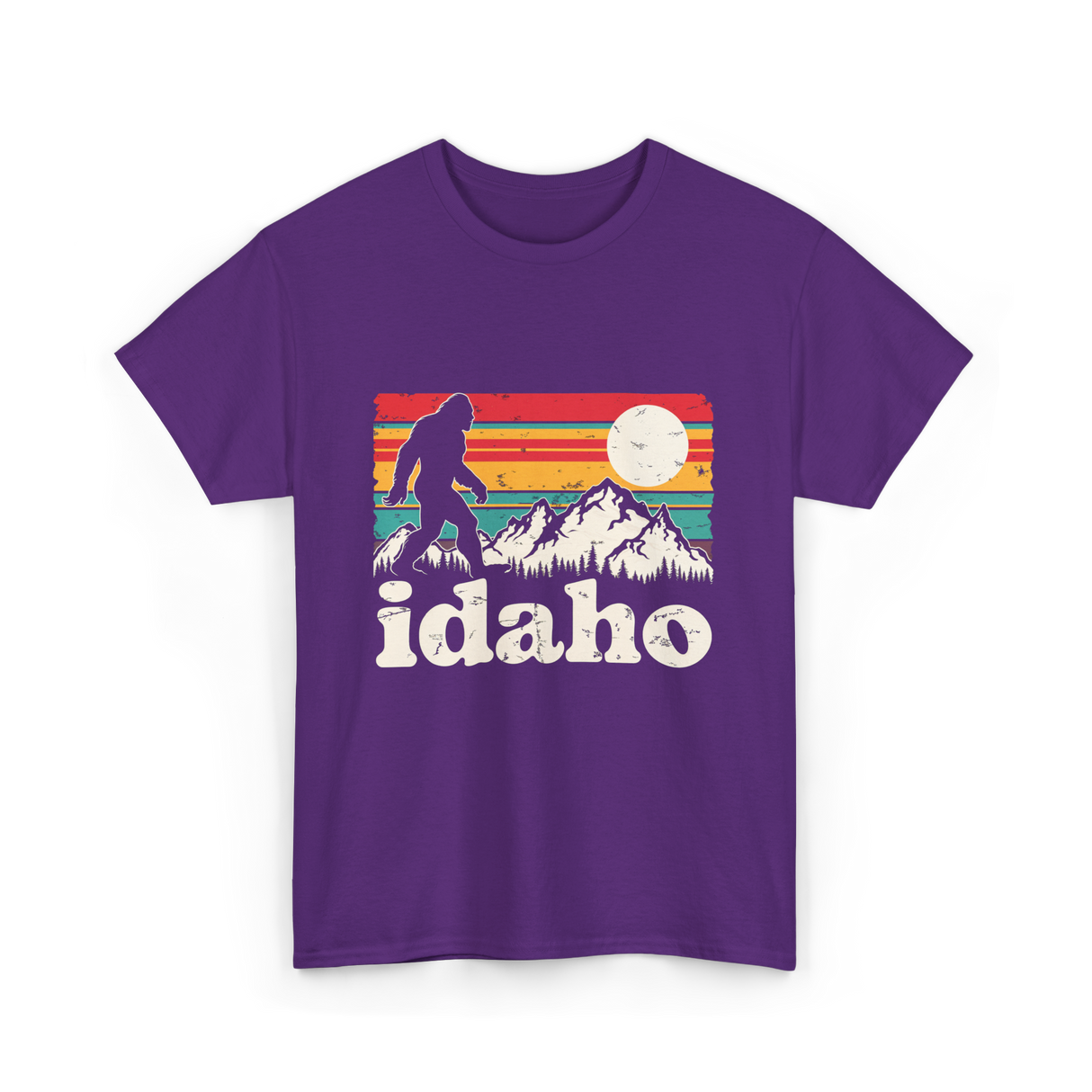 Idaho Bigfoot Retro Mountains T-Shirt - Purple