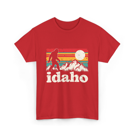 Idaho Bigfoot Retro Mountains T-Shirt - Red