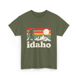 Idaho Bigfoot Retro Mountains T-Shirt - Military Green