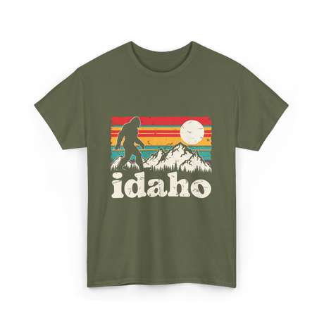 Idaho Bigfoot Retro Mountains T-Shirt - Military Green