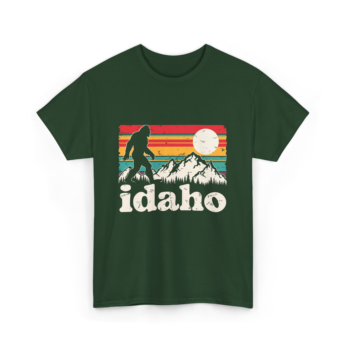 Idaho Bigfoot Retro Mountains T-Shirt - Forest Green