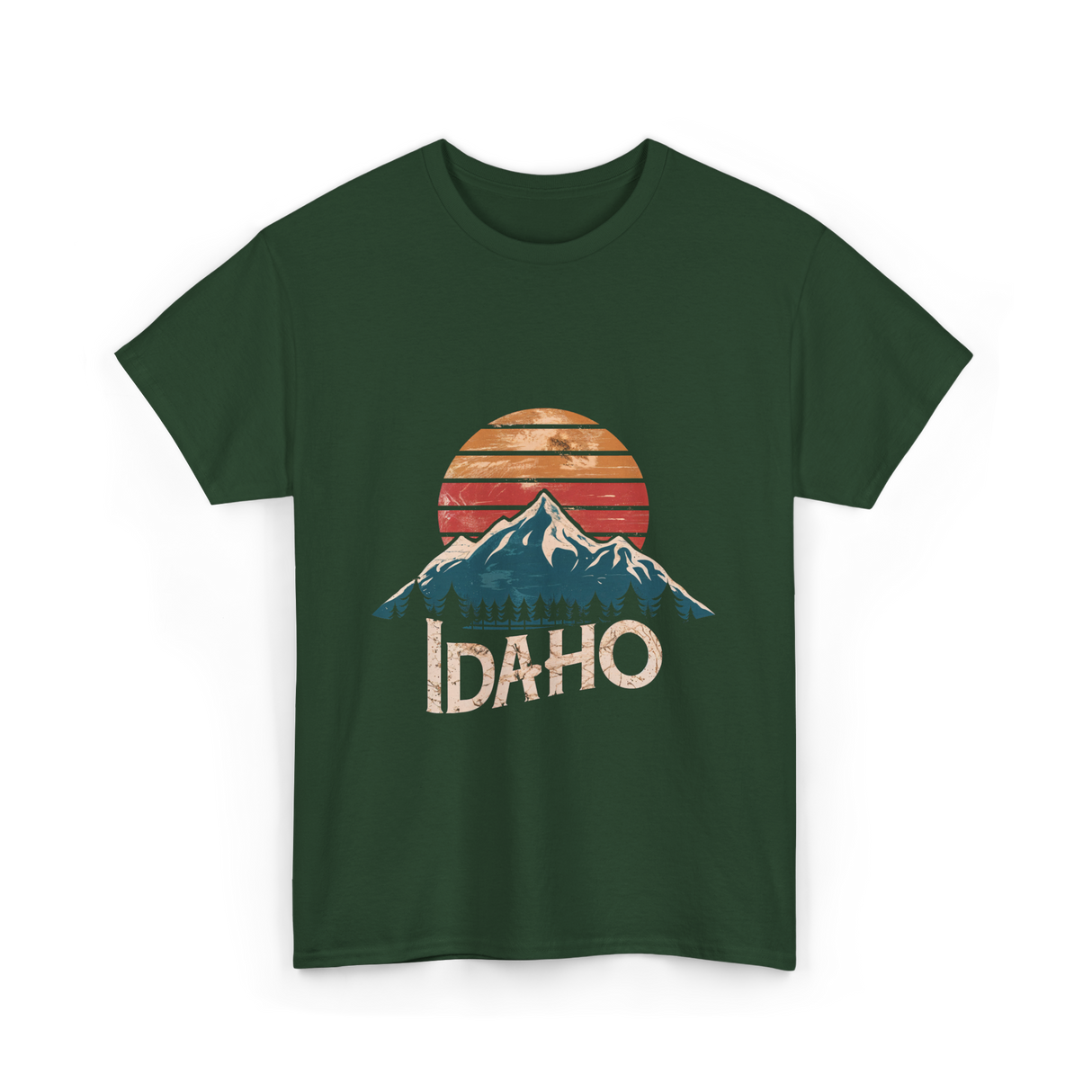 Idaho Mountains Retro Outdoors T-Shirt - Forest Green