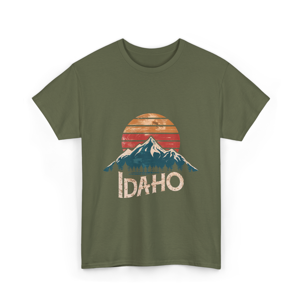 Idaho Mountains Retro Outdoors T-Shirt - Military Green