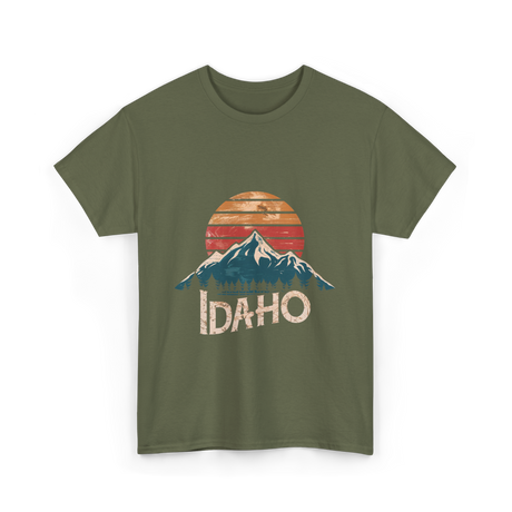 Idaho Mountains Retro Outdoors T-Shirt - Military Green