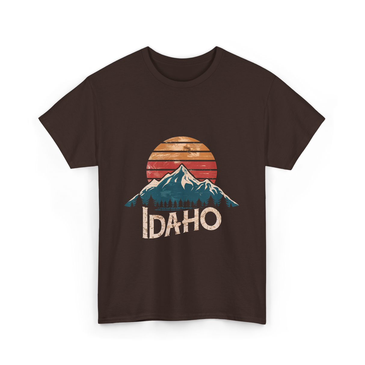 Idaho Mountains Retro Outdoors T-Shirt - Dark Chocolate