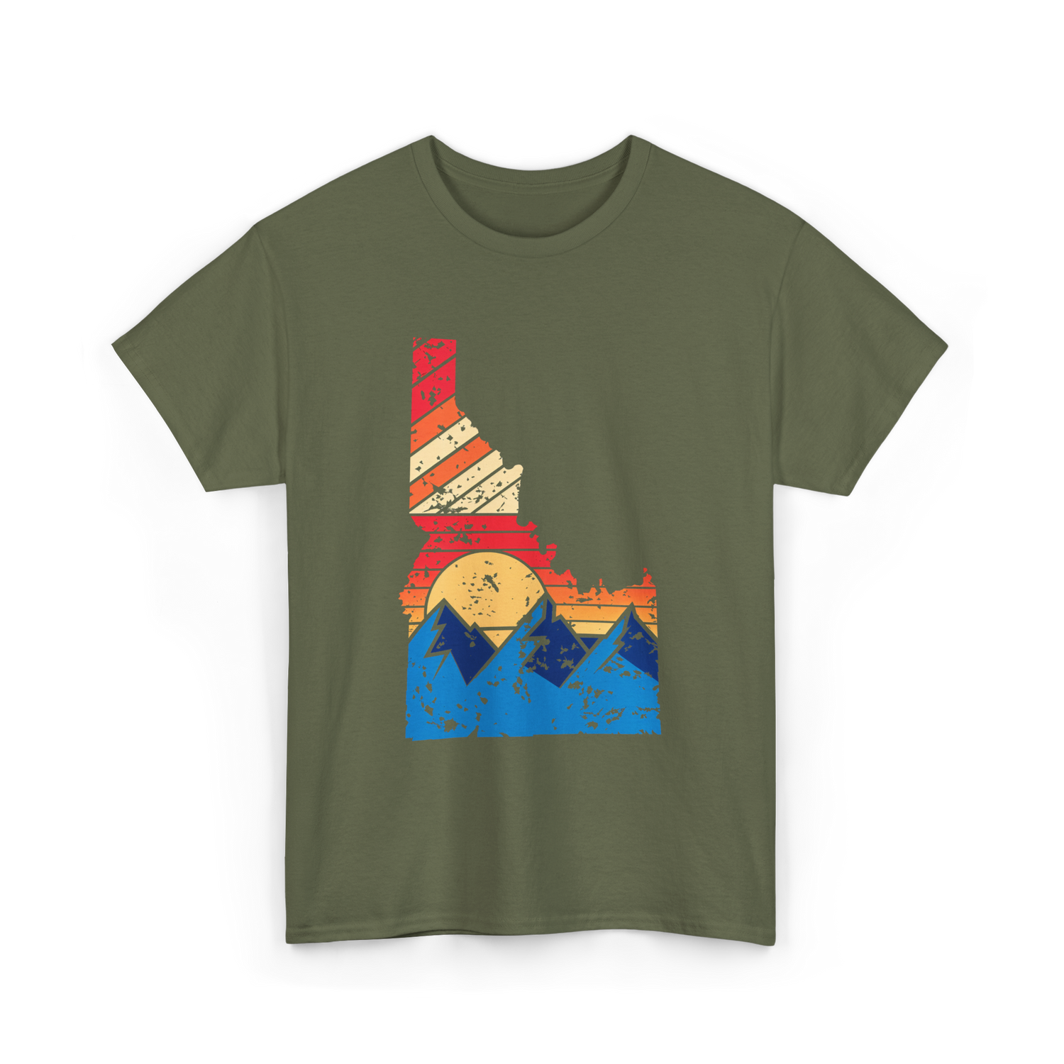 Idaho Mountains Vintage Landscape T-Shirt - Military Green