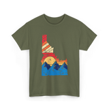 Idaho Mountains Vintage Landscape T-Shirt - Military Green