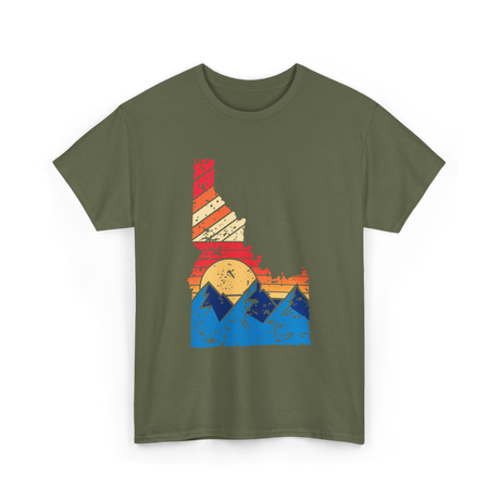 Idaho Mountains Vintage Landscape T-Shirt - Military Green