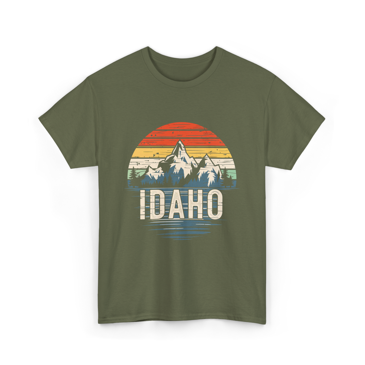 Idaho Retro Mountains Idaho T-Shirt - Military Green