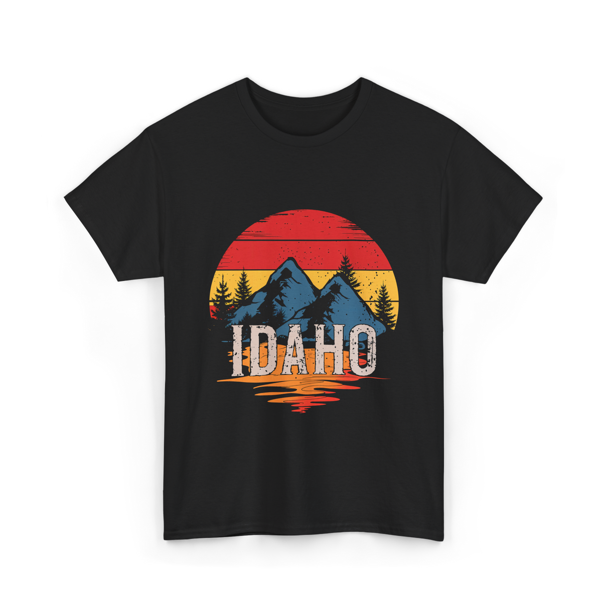 Idaho Retro Mountains Landscape T-Shirt - Black