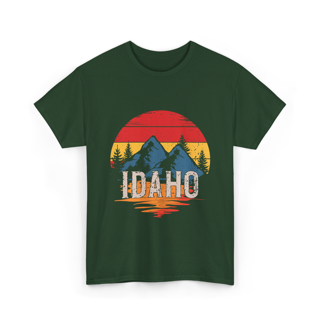 Idaho Retro Mountains Landscape T-Shirt - Forest Green