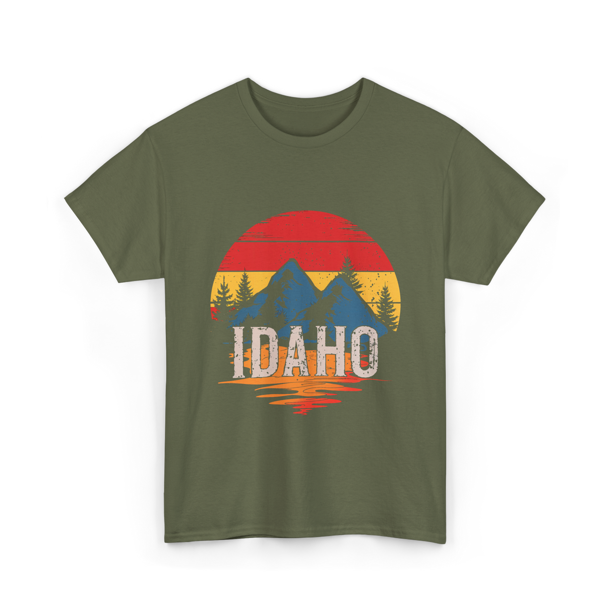 Idaho Retro Mountains Landscape T-Shirt - Military Green