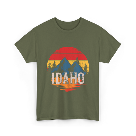 Idaho Retro Mountains Landscape T-Shirt - Military Green