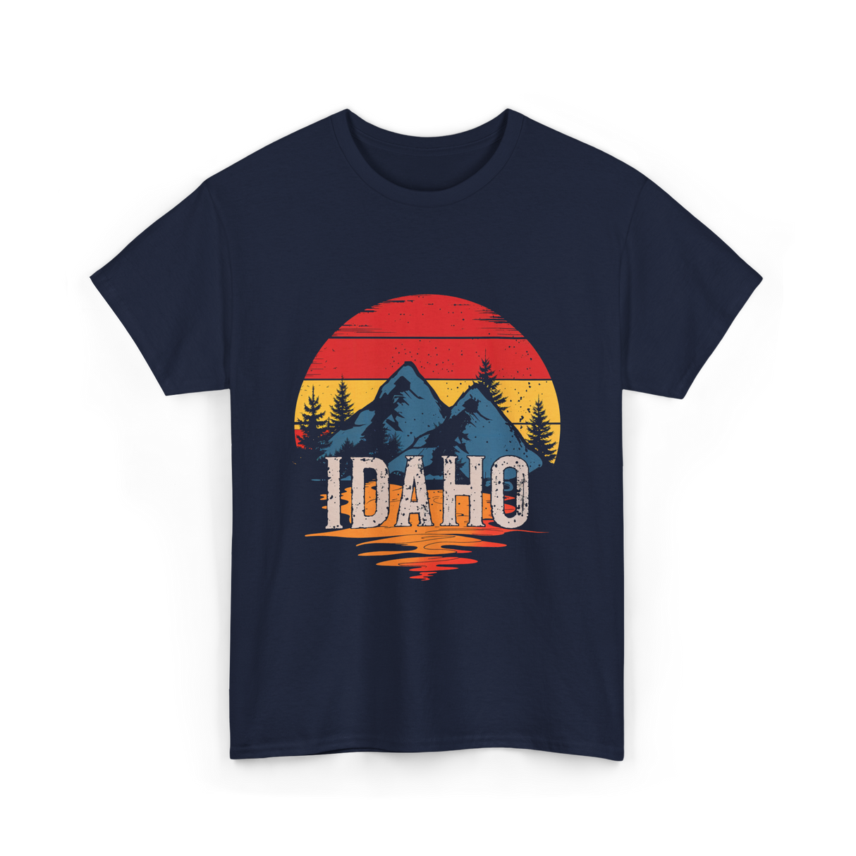 Idaho Retro Mountains Landscape T-Shirt - Navy