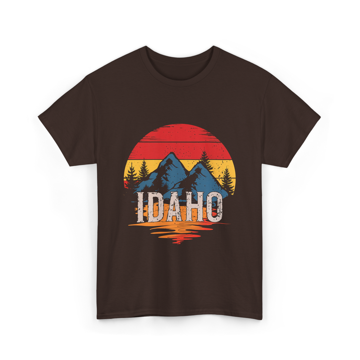 Idaho Retro Mountains Landscape T-Shirt - Dark Chocolate