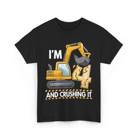 I'm 4 Construction Truck Birthday T-Shirt - Black