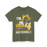 I'm 4 Construction Truck Birthday T-Shirt - Military Green