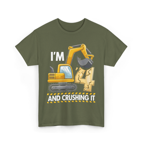 I'm 4 Construction Truck Birthday T-Shirt - Military Green