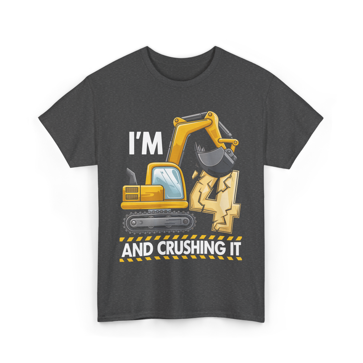 I'm 4 Construction Truck Birthday T-Shirt - Dark Heather