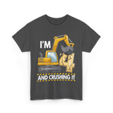 I'm 4 Construction Truck Birthday T-Shirt - Dark Heather