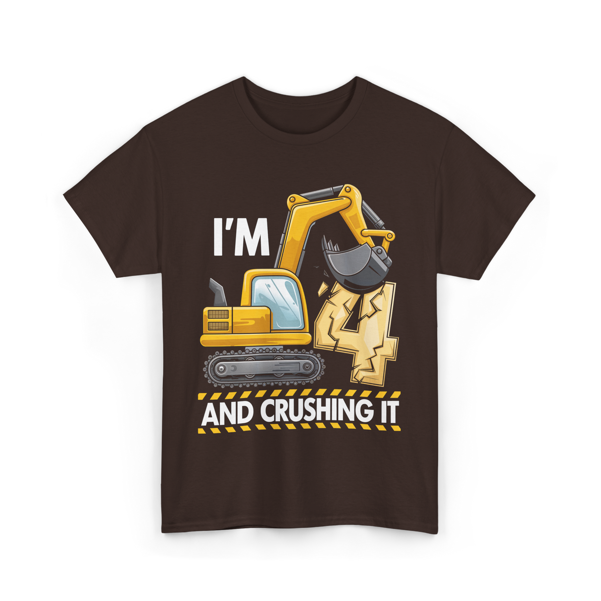 I'm 4 Construction Truck Birthday T-Shirt - Dark Chocolate