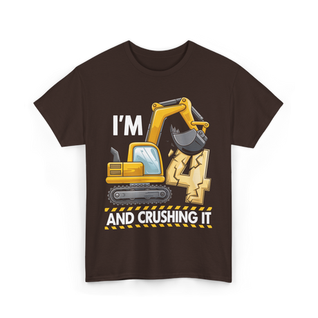 I'm 4 Construction Truck Birthday T-Shirt - Dark Chocolate