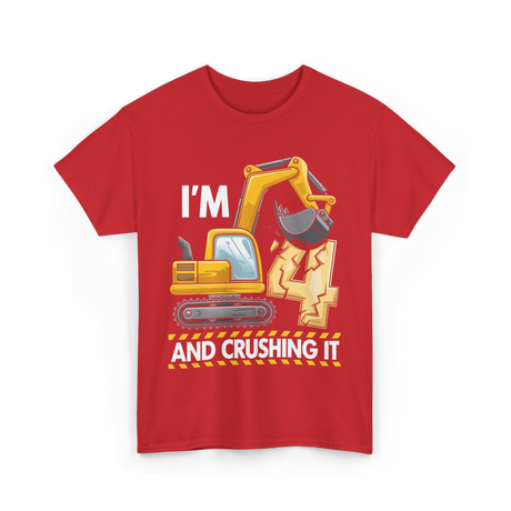 I'm 4 Construction Truck Birthday T-Shirt - Red