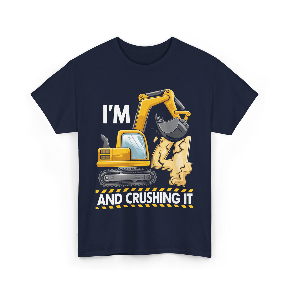 I'm 4 Construction Truck Birthday T-Shirt - Navy