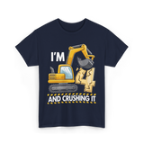 I'm 4 Construction Truck Birthday T-Shirt - Navy