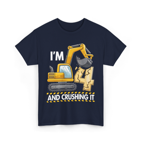 I'm 4 Construction Truck Birthday T-Shirt - Navy