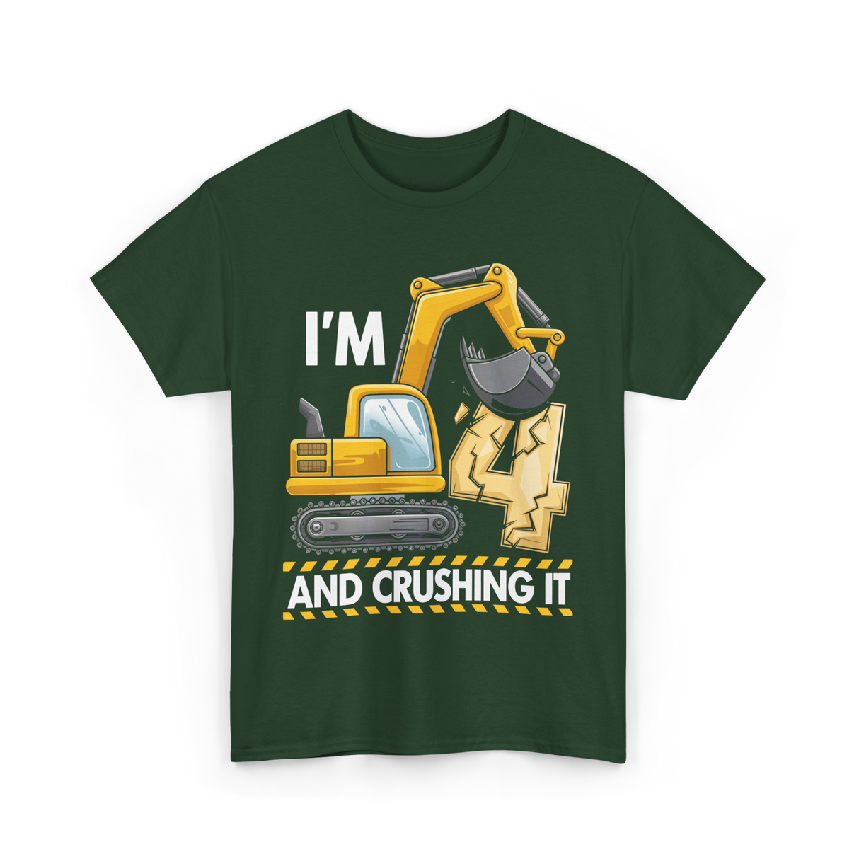 I'm 4 Construction Truck Birthday T-Shirt - Forest Green