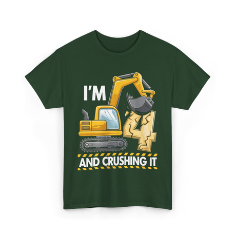 I'm 4 Construction Truck Birthday T-Shirt - Forest Green