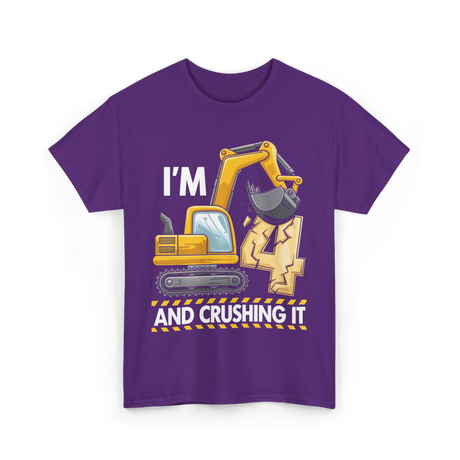 I'm 4 Construction Truck Birthday T-Shirt - Purple