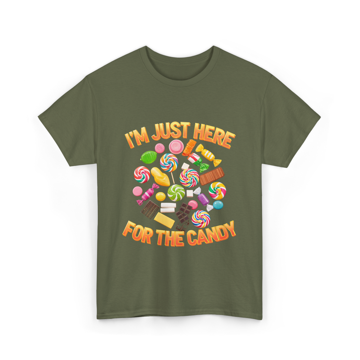 I'm Just Here For Candy Halloween T-Shirt - Military Green