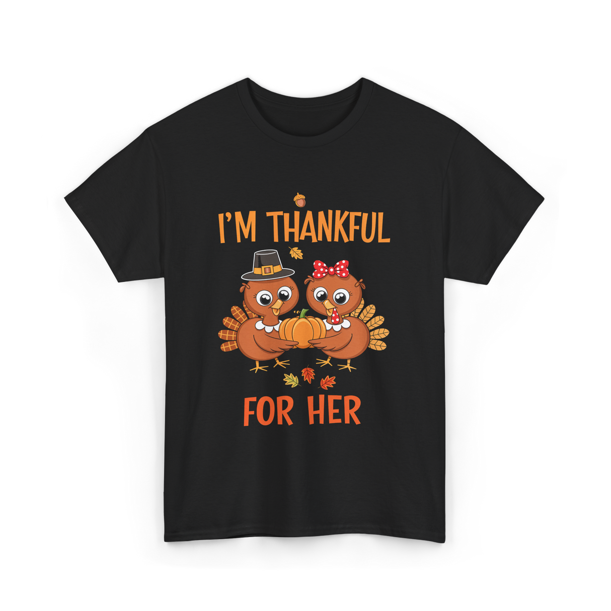 I'm Thankful for Her Thanksgiving Couple T-Shirt - Black