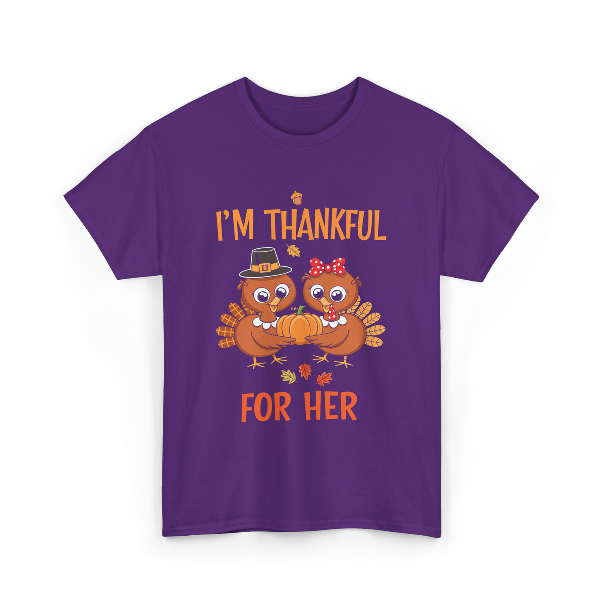 I'm Thankful for Her Thanksgiving Couple T-Shirt - Purple