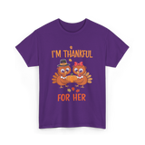 I'm Thankful for Her Thanksgiving Couple T-Shirt - Purple