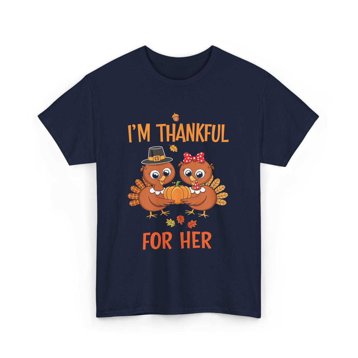 I'm Thankful for Her Thanksgiving Couple T-Shirt - Navy