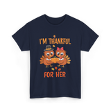 I'm Thankful for Her Thanksgiving Couple T-Shirt - Navy