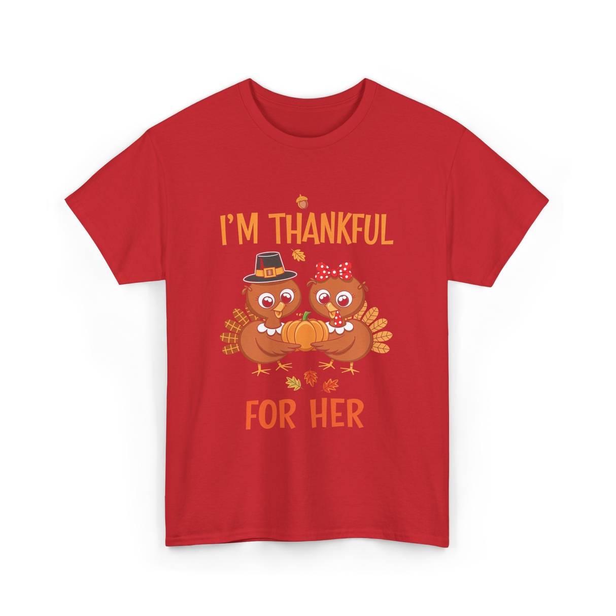 I'm Thankful for Her Thanksgiving Couple T-Shirt - Red