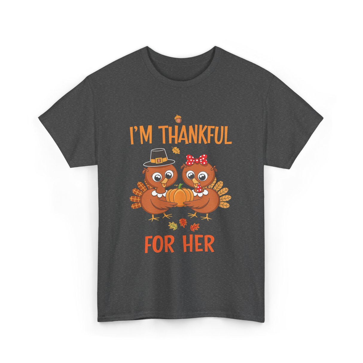 I'm Thankful for Her Thanksgiving Couple T-Shirt - Dark Heather