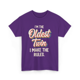 I'm the Oldest Twin Rules T-Shirt - Purple