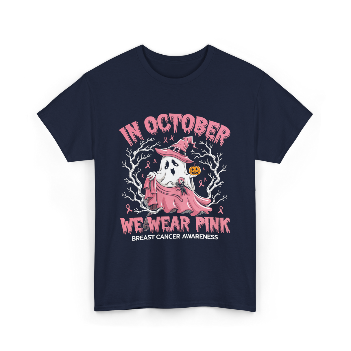 In October We Wear Pink Breast Cancer Awareness T-Shirt - Navy